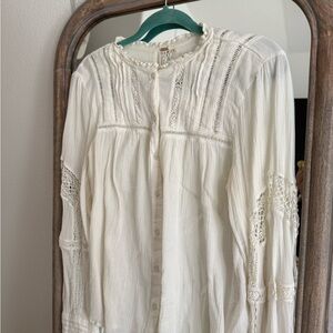 Free People Cream Crochet Accent Top